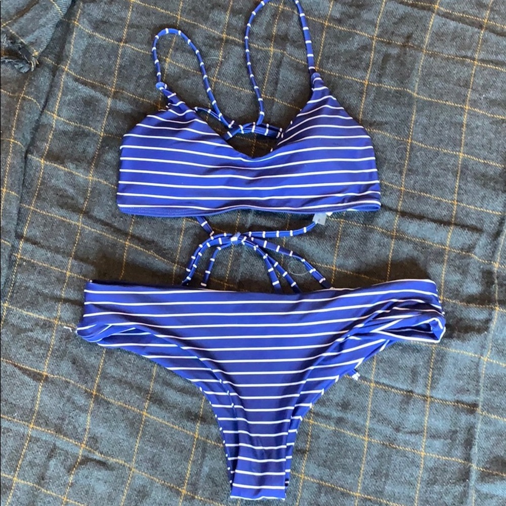Blue and White Striped Bikini